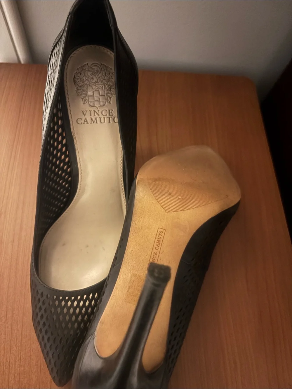 Vince Camuto Black Perforated Pointed-Toe Stiletto Pumps